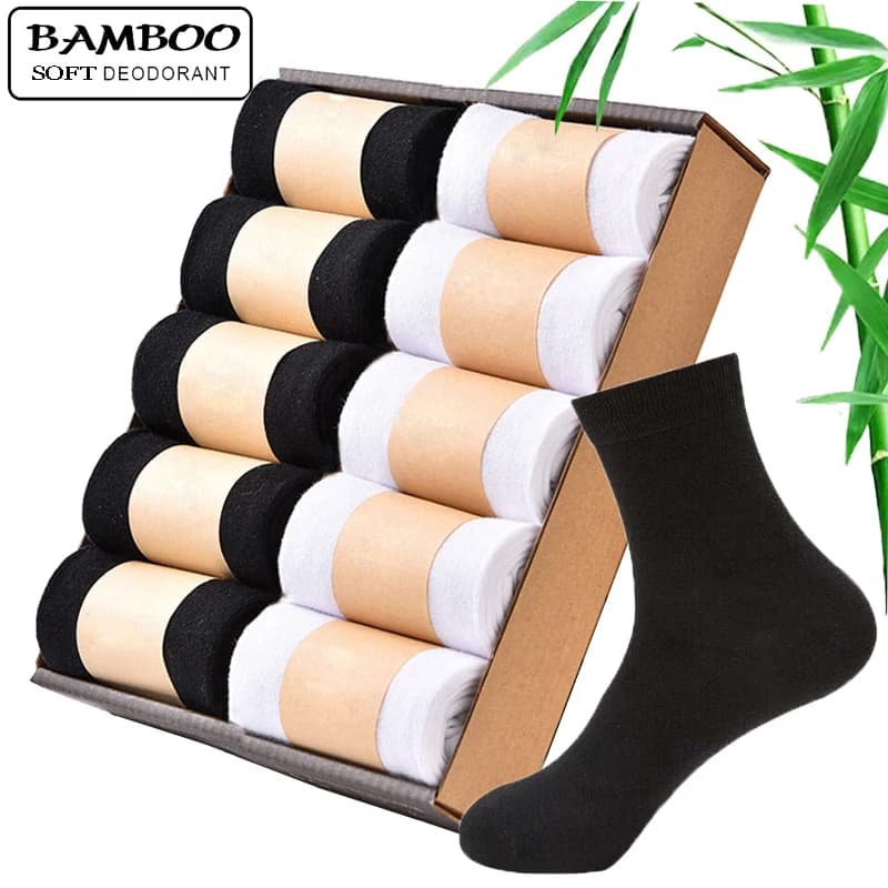 10 pares/lote meias masculinas de bambu primavera e outono casual negócios meias pretas vestido masculino meia de fibra de bambu para presentes Size38-44