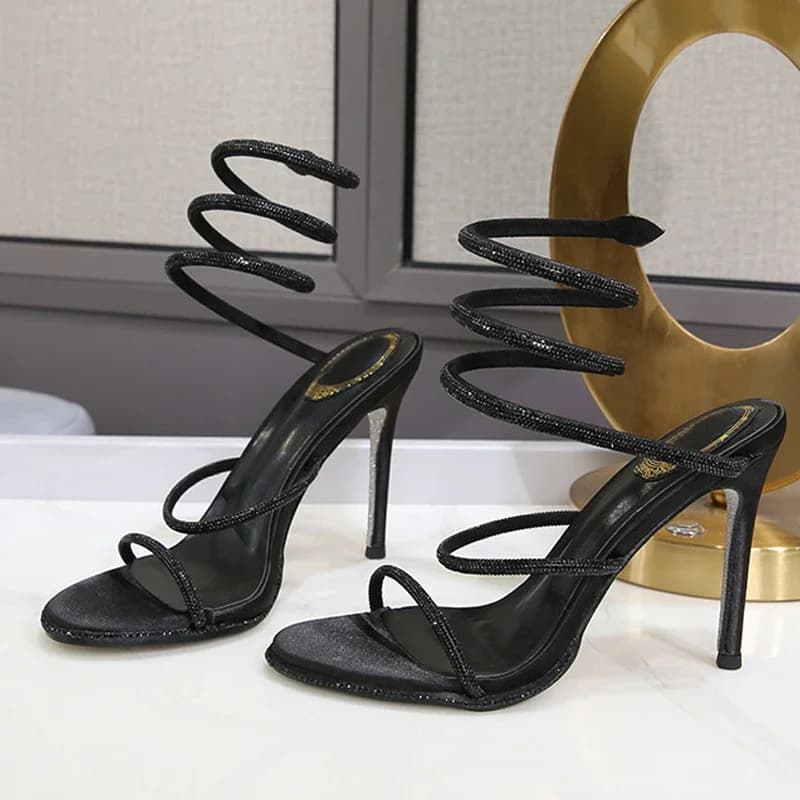 Eilyken moda estilo cristal diamante tornozelo cinta sandálias femininas sexy dedo do pé aberto fino salto alto boate banquete sapatos de festa