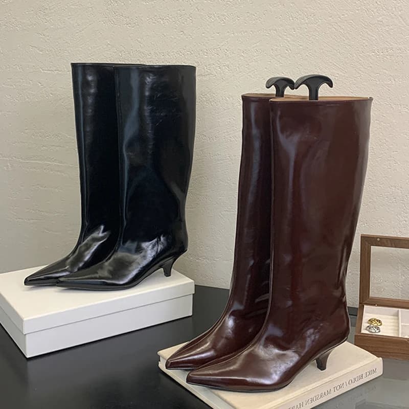 Eilyken inverno nova moda joelho-botas altas mulheres dedo do pé apontado elegante fino salto baixo casual senhoras bombas sapatos longos botas mujer