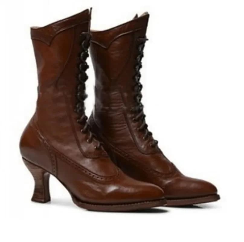 Sapato feminino retro cavaleiro bota de couro do plutônio tornozelo bota moda sapato de salto alto botas mujer