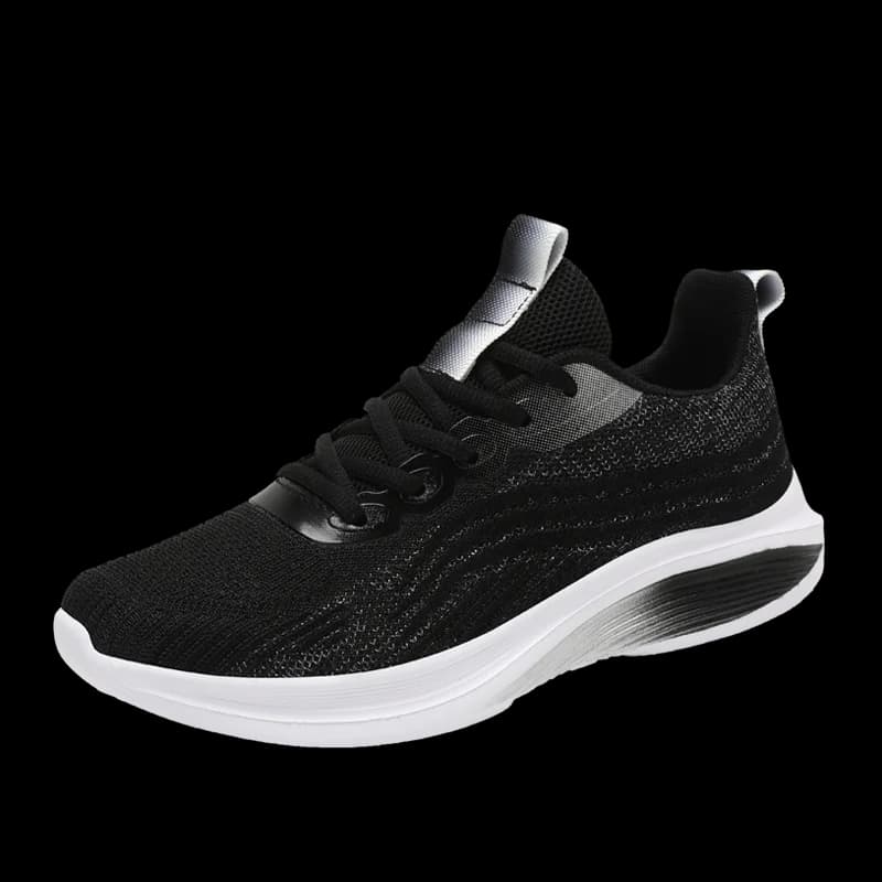 Tênis esportivo Sprint Runner preto com solado branco antiderrapante em tecido mesh respirável