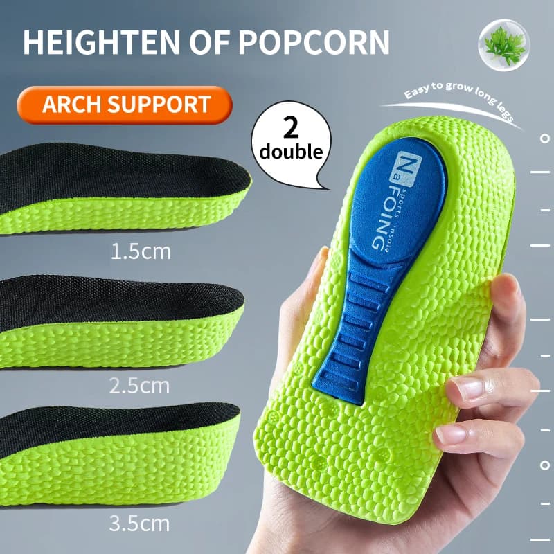 Memory Foam Altura Aumentar Palmilhas para Homens e Mulheres Sapatos, Flat Feet Arch Support, Palmilhas ortopédicas Sneakers, Heel Lift Care