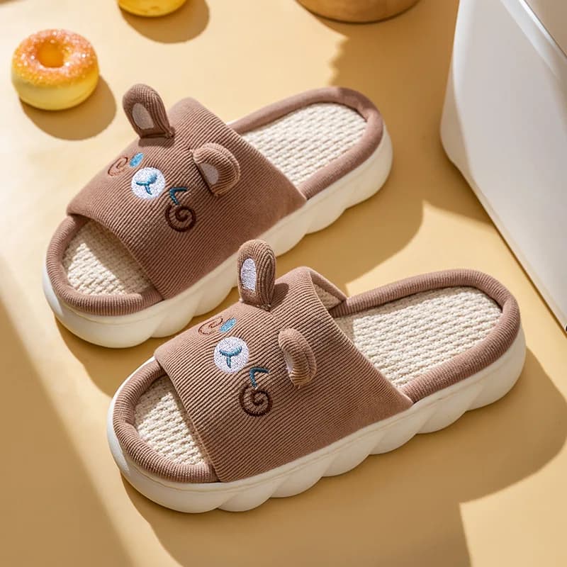 Casa chinelo de linho para mulheres bonito coelho nuvens flip flops design feminino sapatos aconchegantes slides quatro temporada plataforma casais sandálias