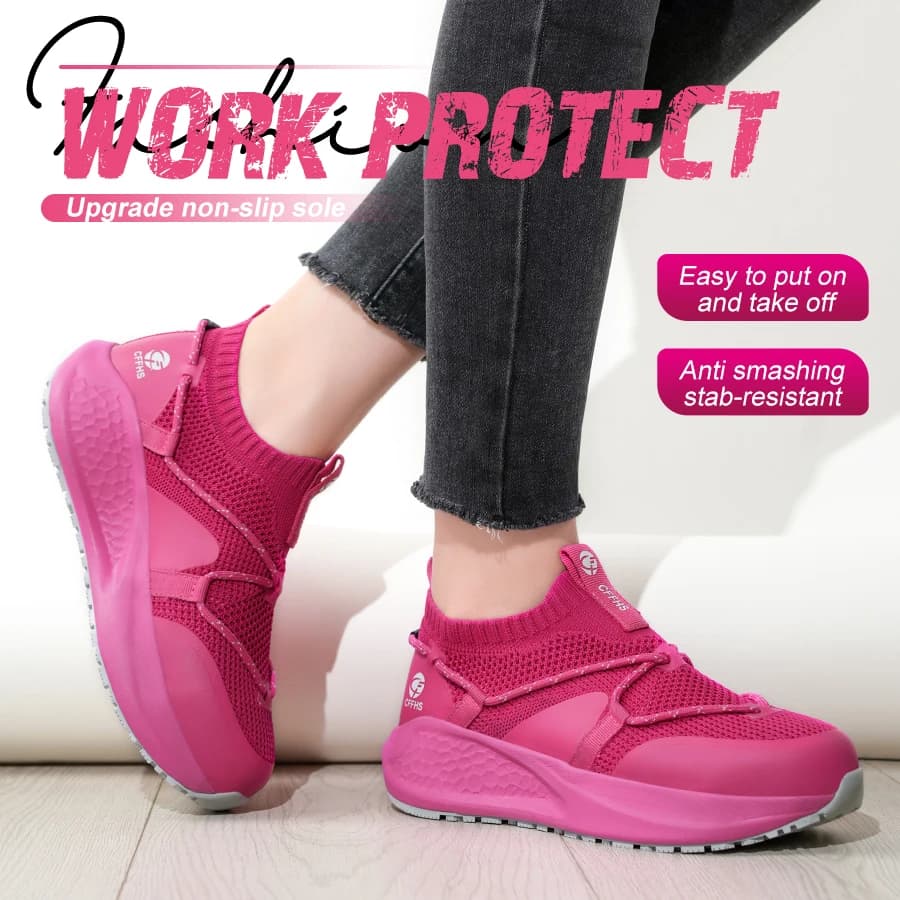 Tênis de segurança feminino rosa com plataforma antiderrapante e design confortável