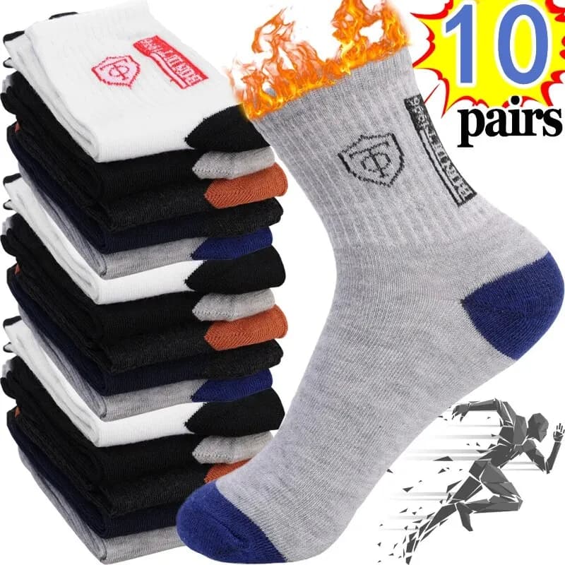 Meias esportivas de algodão respirável para homens Meias de fibra de bambu Absorção de suor Desodorante Business Sox Outono e inverno 10 pares