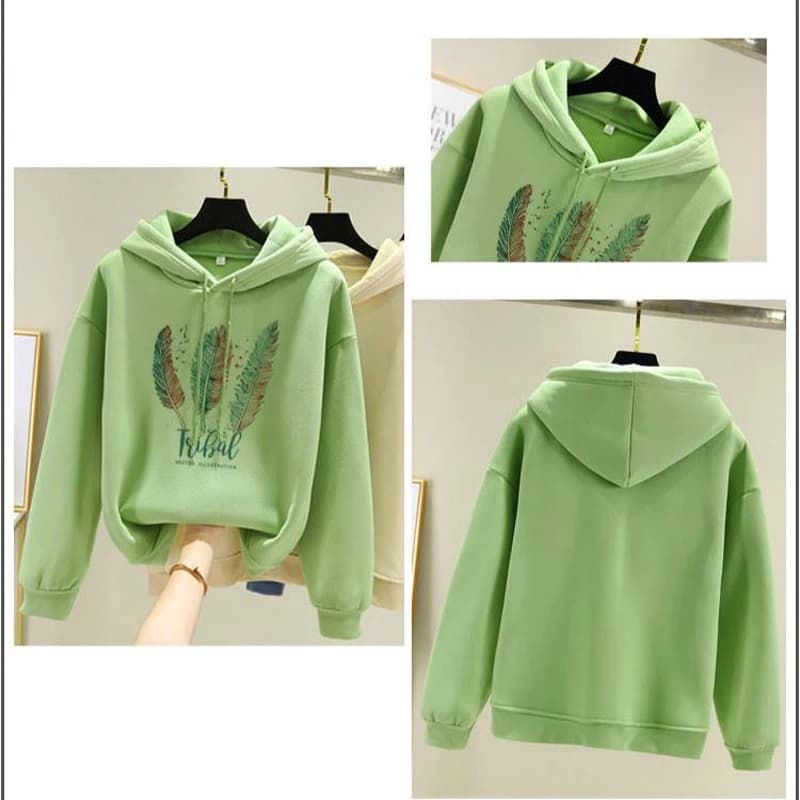Moletom estampado em penas feminino, moletom solto de veludo, moda casual, outono, inverno
