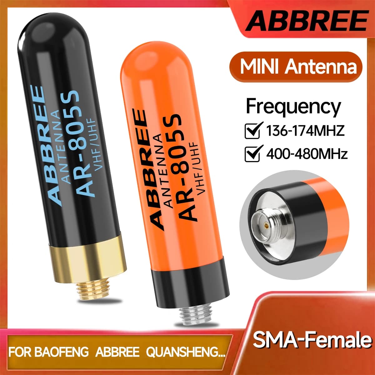 Abbree AR-805S mini antena curta walkie talkie sma-fêmea banda dupla alto ganho para baofeng UV-5R mini UV-21 pro rádio presunto