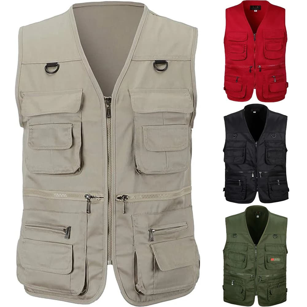 Colete de caminhada ao ar livre masculino multi-bolso respirável caça colete de pesca masculino fino ao ar livre simples jaqueta esportiva