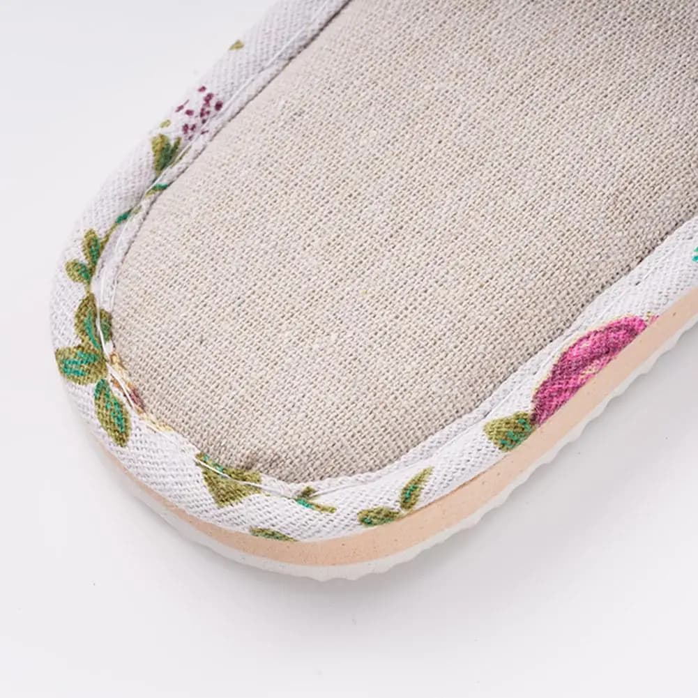 Chinelo Confortável de Linho, Sandália Antiderrapante Feminina Casual Floral para Casa, Primavera Outono