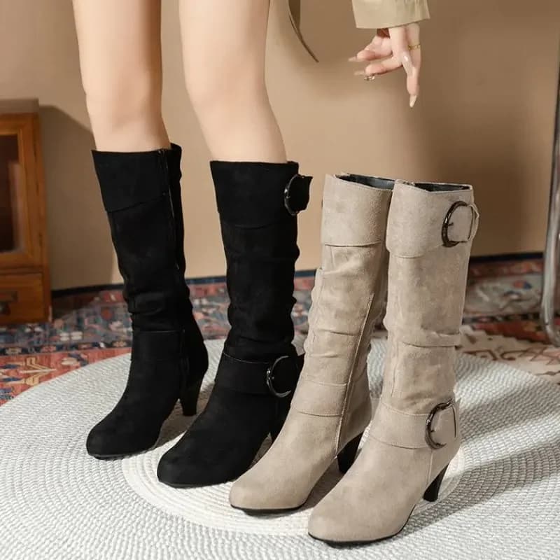 Joelho-alta zíper botas modernas femininas sapatos de alta qualidade novo dedo do pé apontado sólido estilo inglês moda casual plus size 43