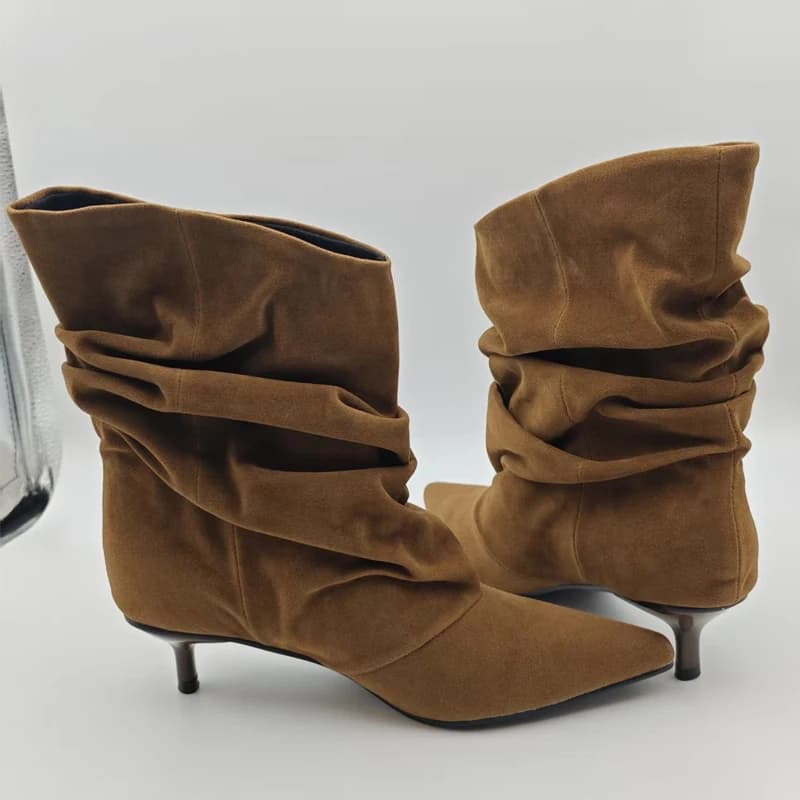 Eilyken inverno apontou toe tornozelo botas femininas plissadas botas curtas feminino retro elegante designer femmes botas de mujer