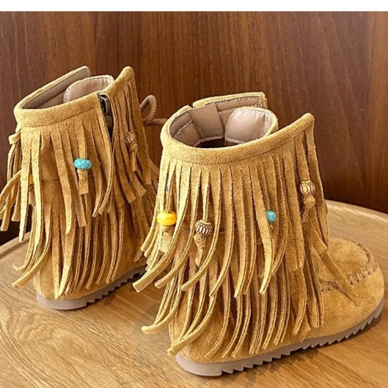 Botas moda retro meninas sapatos 2025 outono novas crianças borla tornozelo botas conforto anti deslizamento meninas botas de couro zapatos de mujer