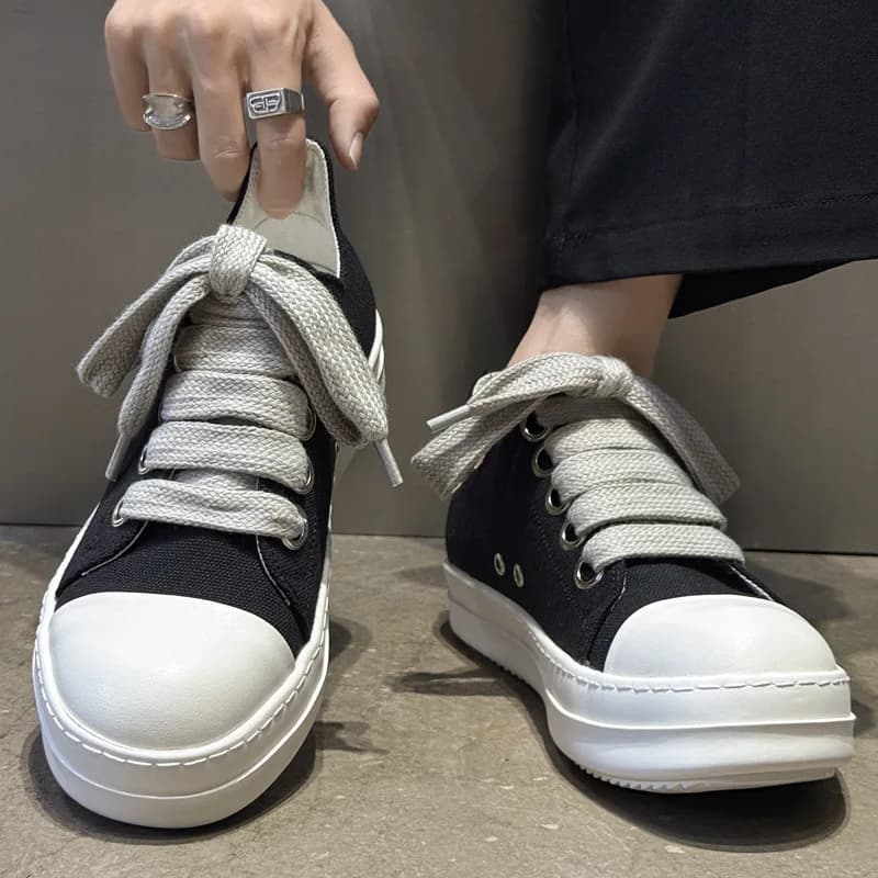 Tênis masculino de lona robusto, primavera verão, com cadarço, estilo preppy, confortável, casual, cor sólida