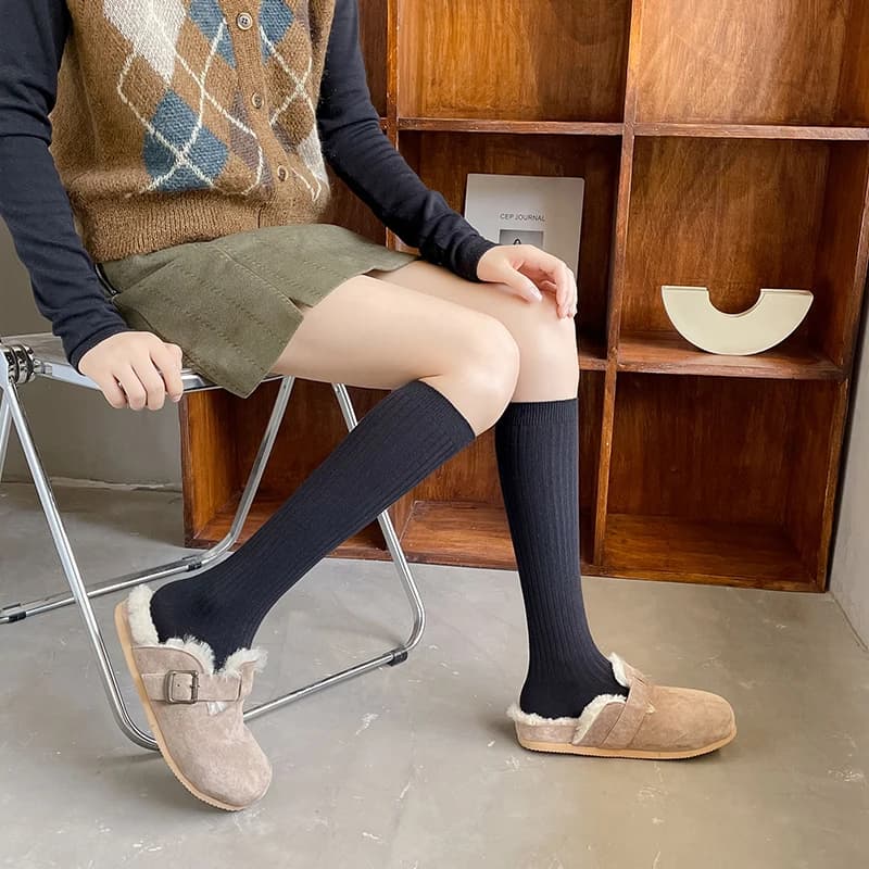 Novas meias femininas tendências da primavera casual estilo preppy joelho meias altas femininas de alta qualidade cor sólida meias longas confortáveis