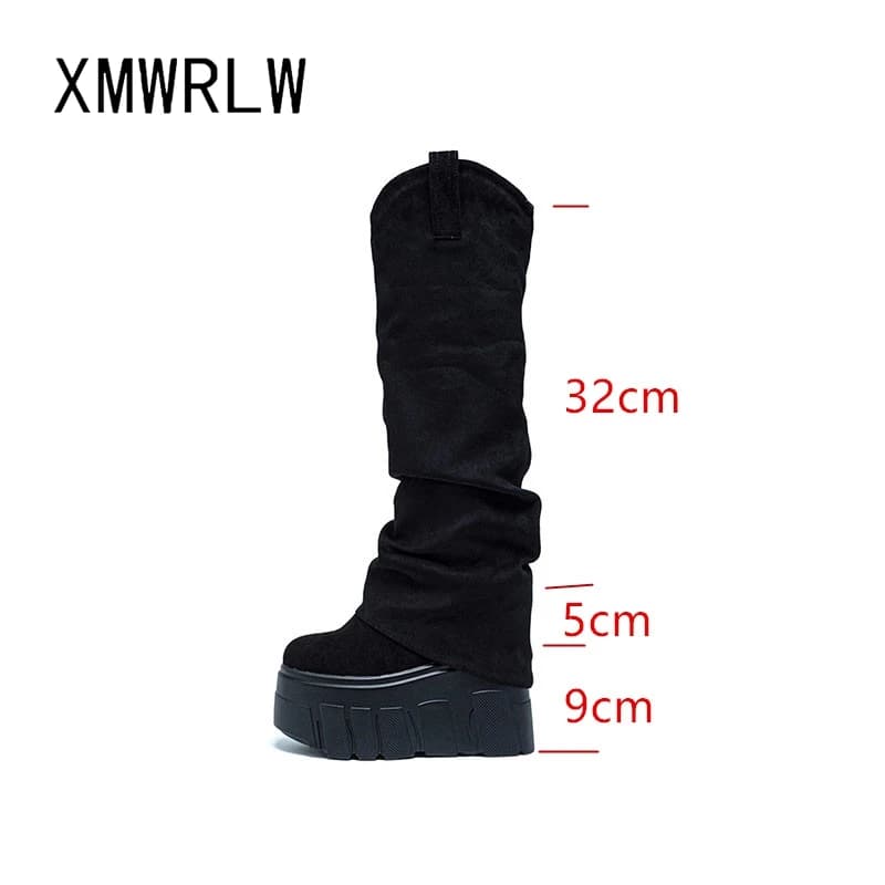 Xmwrlw 2025 outono inverno mulheres joelho botas altas sapatos de plataforma quente de pelúcia botas altas femininas sola de borracha outono inverno bota