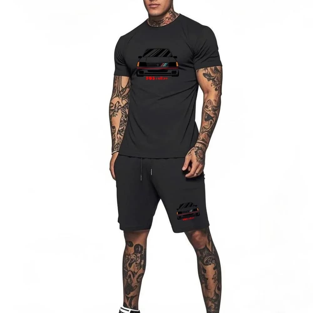 Conjunto de 2 peças de camiseta chique Wrc 205 Gti Car Rallye Racing Crewneck, camiseta, shorts, roupas esportivas masculinas, calças curtas, roupas de treino
