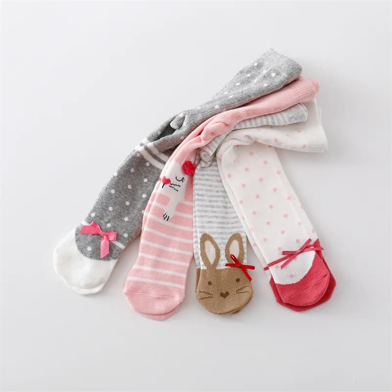 4 par/lote infantil bebê menina meia de malha apertada para meninas algodão impressão recém-nascido collants para meninas casual criança meia-calça 0-12m