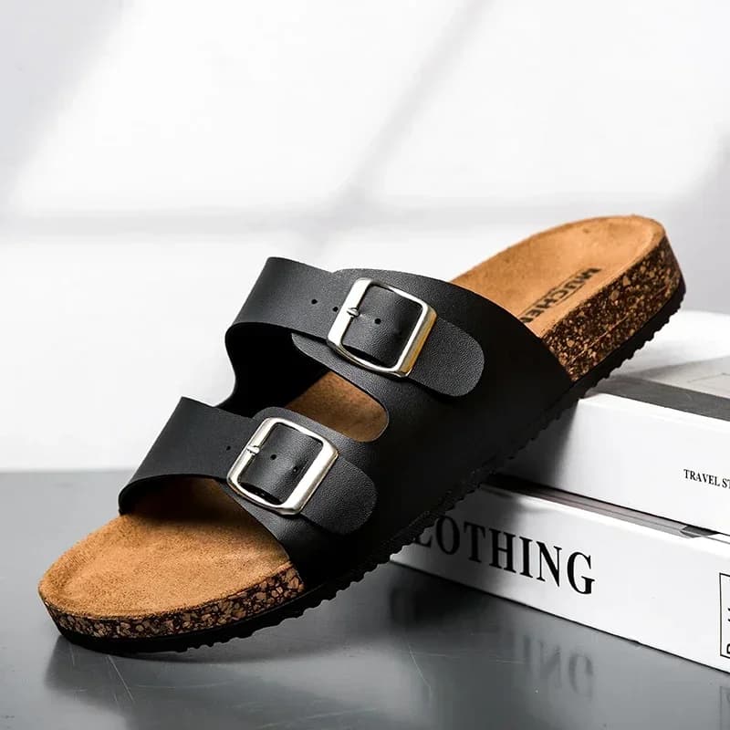 Moda clássico unisex chinelos confortáveis verão sapatos de cortiça para homens sandálias ao ar livre microfibra para homem plus size 36-46