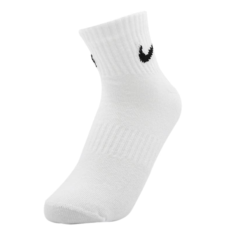 Meias unissex Nike (Nike), três pares de meias esportivas de treinamento de corrida, meias casuais elegantes, confortáveis e respiráveis, meias brancas de cano médio Sx7677-100