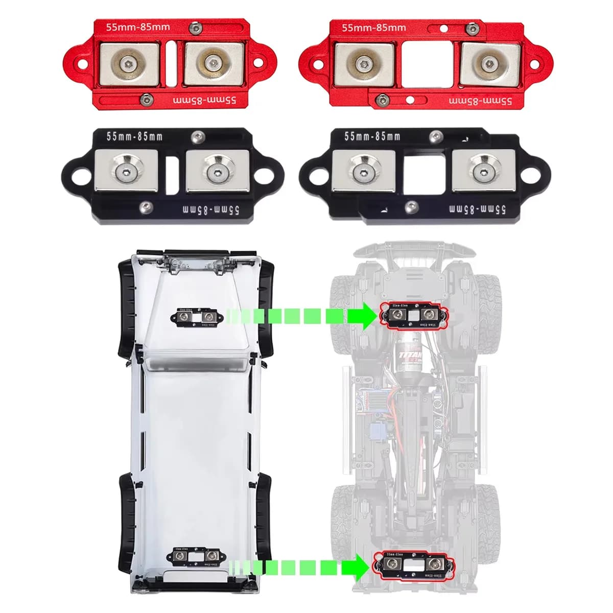 4 pces 55-85mm ímã ajustável corpo postes invisível magnético carro escudo montagem para 1/10 rc rastreador axial scx10 trx4 TRX-6