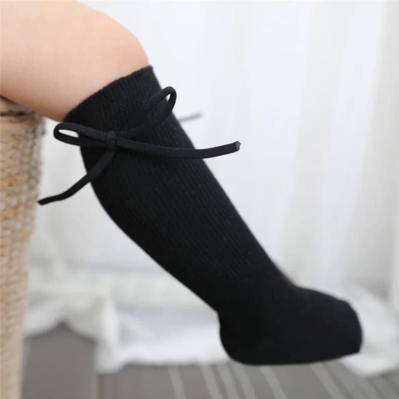 Outono crianças joelho meias altas do bebê meninas meninos bowknot plana longa meia de algodão macio sólido crianças princesa socken para 0-7 anos