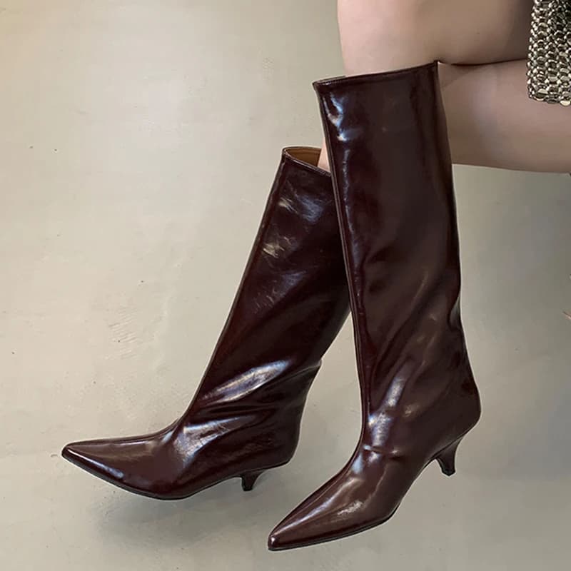 Eilyken inverno nova moda joelho-botas altas mulheres dedo do pé apontado elegante fino salto baixo casual senhoras bombas sapatos longos botas mujer