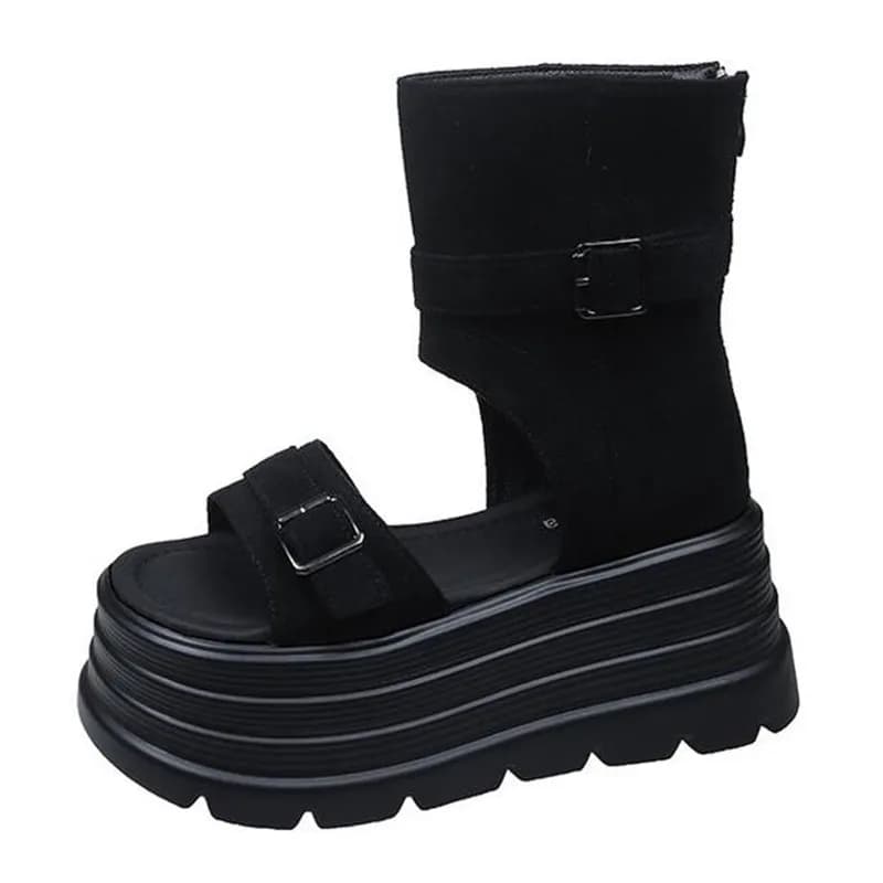 Designers mulheres verão sandálias de couro dedo do pé aberto 8cm plataforma cunha tênis feminino sapatos casuais praia sandálias das mulheres 2025