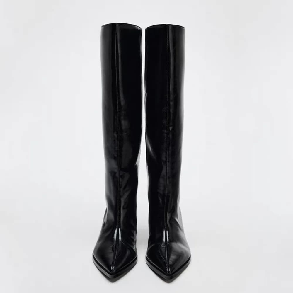2026 bota larga tubo apontado dedo do pé salto alto calças de tubo botas longas faion cavaleiro botas femininas novo outono inverno oes
