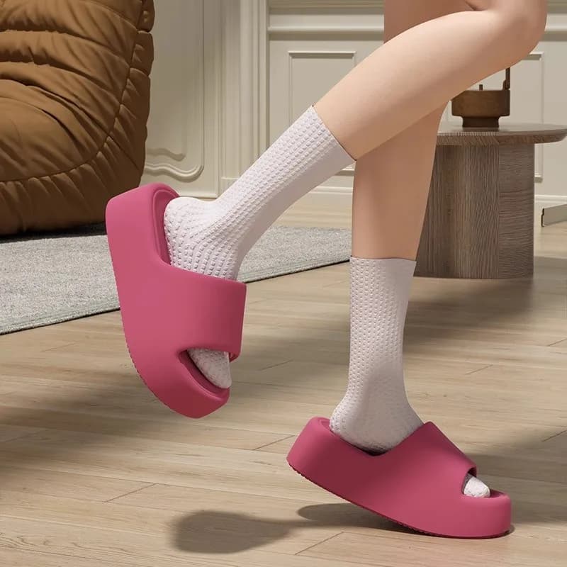 Chinelos de plataforma rosa para mulheres com solado grosso antiderrapante, estilo verão praia