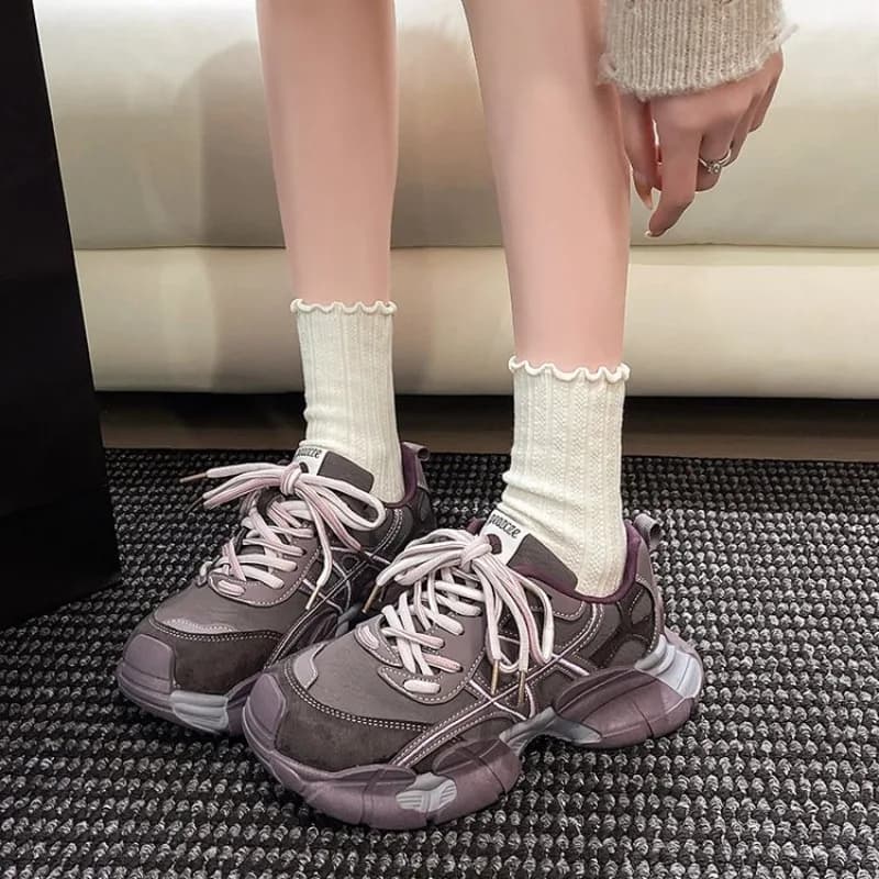 Tênis feminino casual de cadarço estilo coreano com malha respirável