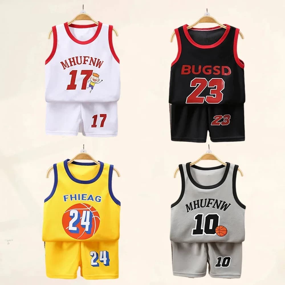 Conjuntos infantis de verão, camisetas de basquete sem mangas, shorts para crianças, roupas esportivas de secagem rápida, regata, roupas infantis