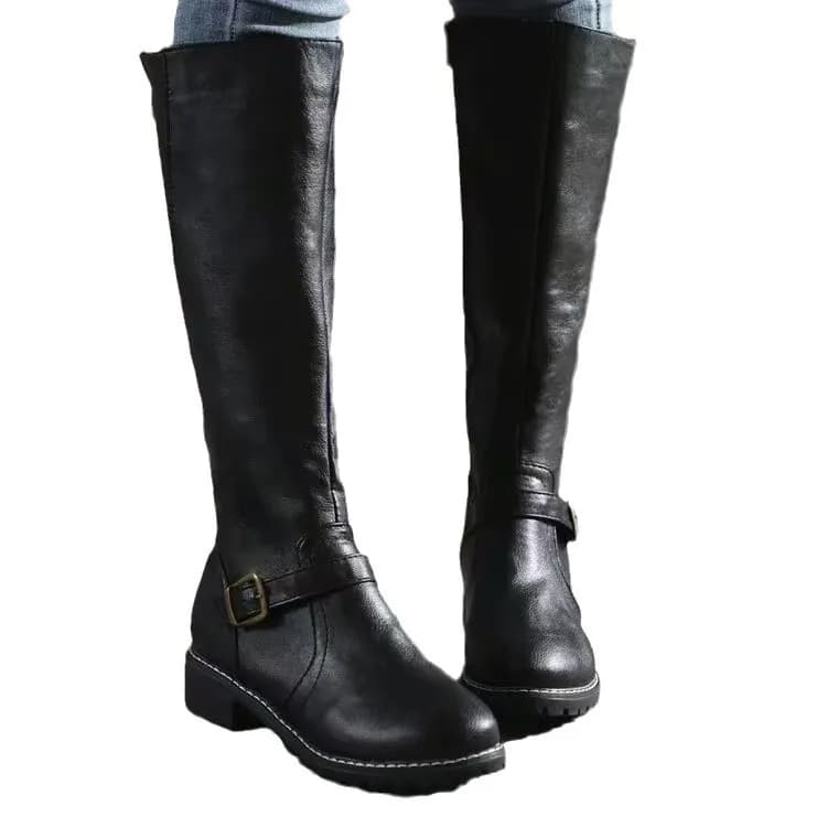 Botas de equitação femininas de inverno dedo do pé redondo salto grosso sobre o joelho botas altas femininas fivela sapatos plataforma botas mujer
