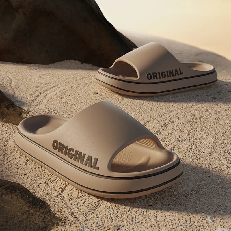 Homens sola grossa interior banheiro anti deslizamento sapatos verão casal sandálias feslishoet feminino carta chinelos praia slides cor sólida