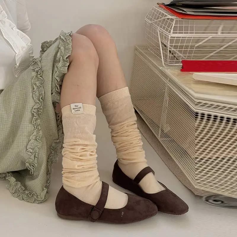 Meias Coreanas de Malha Acima do Joelho Femininas, Moda Japonesa JK, Cor Sólida, Meias de Verão Respiráveis Acima do Joelho