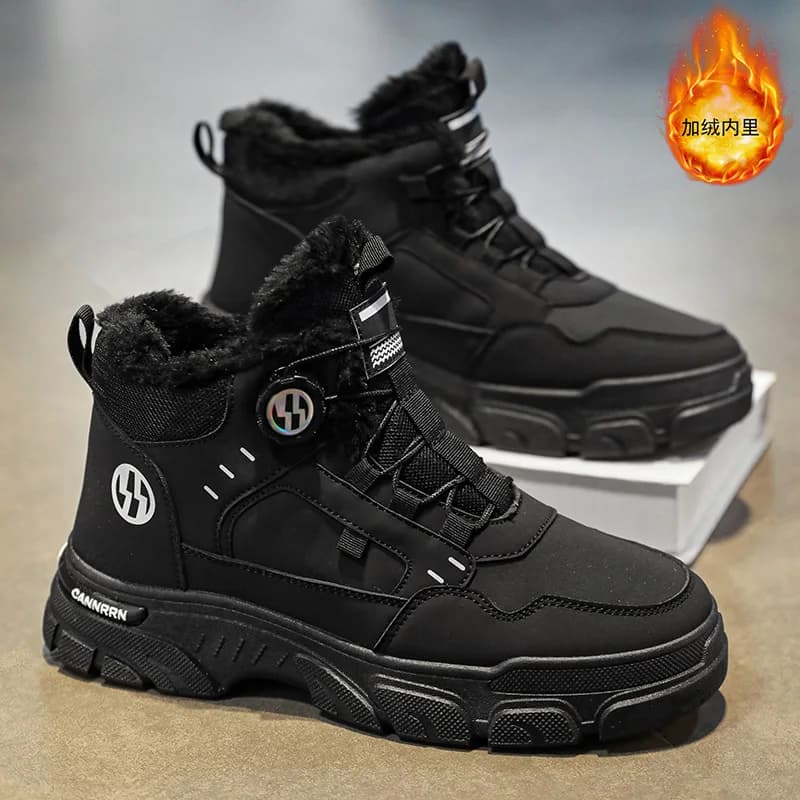 Botas masculinas de pelúcia 2024 inverno nova sola grossa workwear sapatos na moda à prova de frio botas curtas de algodão quente rendas até botas para hombre