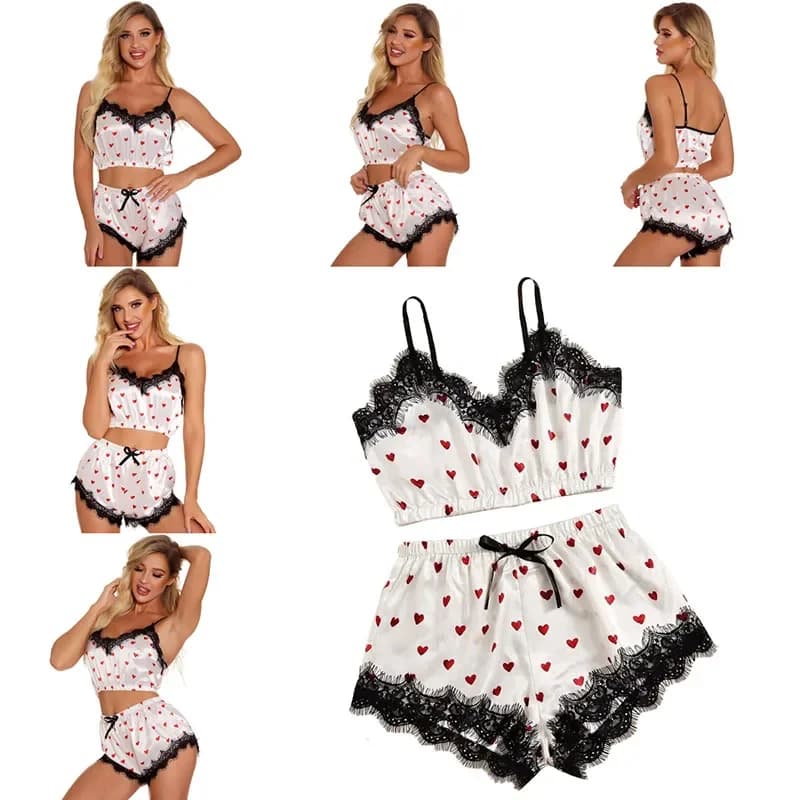 Mulheres com decote em v impresso sutiã camisola meninas podem amorar meninas bonito lingerie erótica sem alças beleza volta halter shorts conjunto