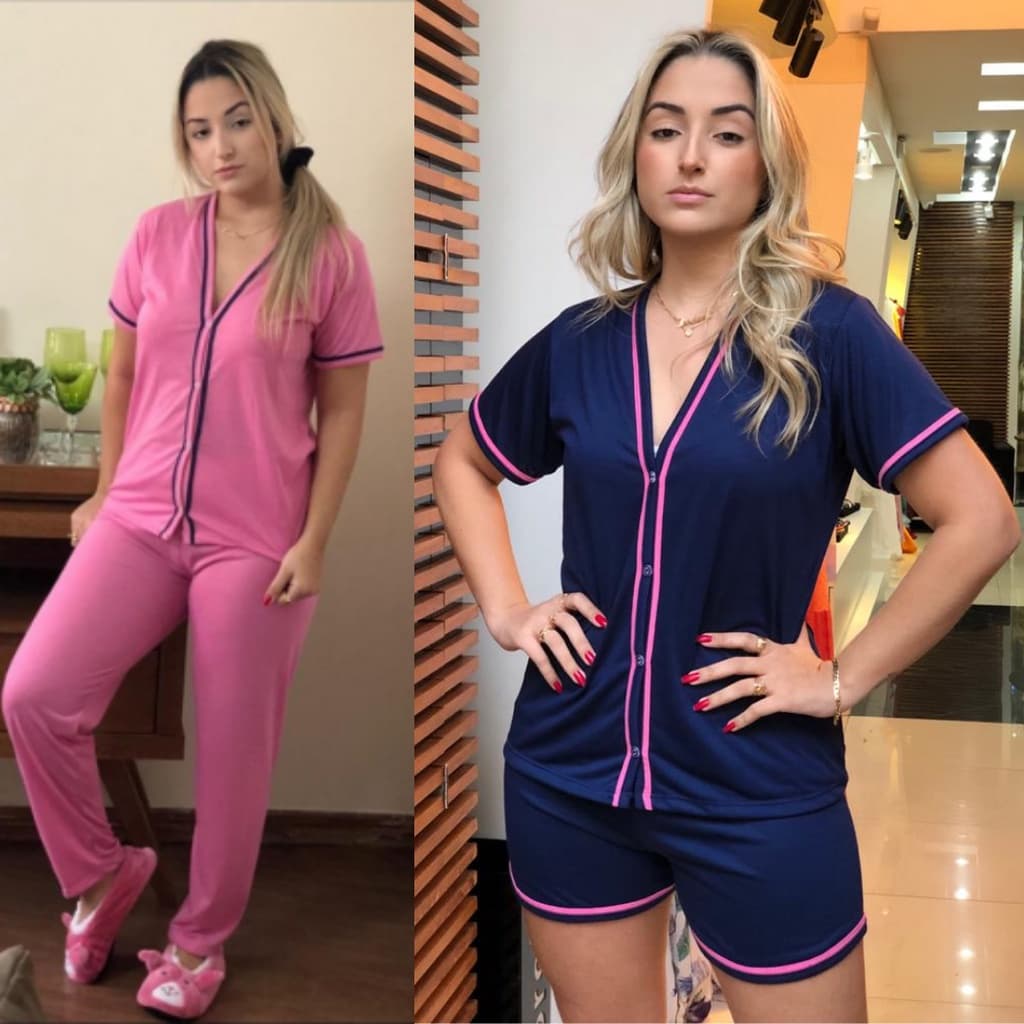 Kit Pijamas Americano Aberto Com Botões Verão e Meia Estação Inverno Short calça Amamentar Gestante Cirurgico