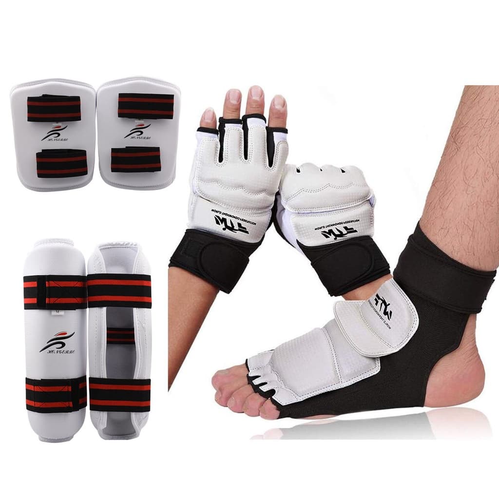 Luvas De Karatê Taekwondo Sparring Engrenagem Protetor De Joelho Conjunto Caneleiras Luta Boxe MMA Para Adultos Crianças Equipamentos De Artes Marciais