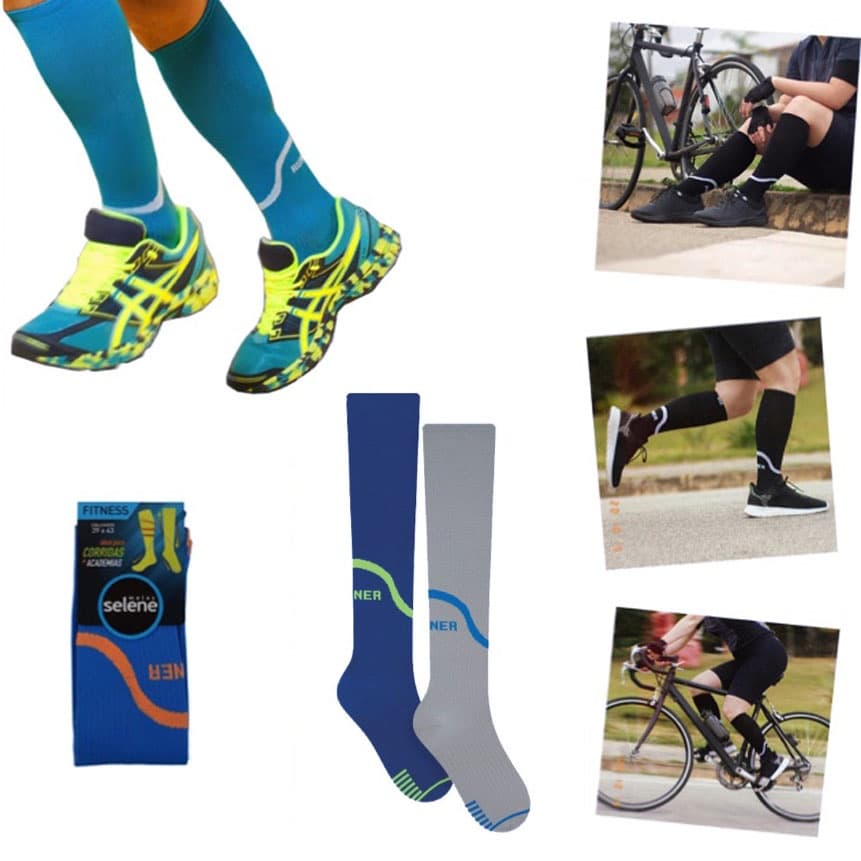 Meia Esportiva Masculina: 1 Par Meia Fitness para Corrida e Academia 3/4 Compressão + 1 Par Meia Esportiva Selene