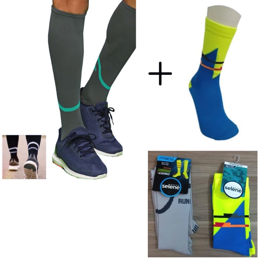 Meia Esportiva Masculina: 1 Par Meia Fitness para Corrida e Academia 3/4 Compressão + 1 Par Meia Esportiva Selene