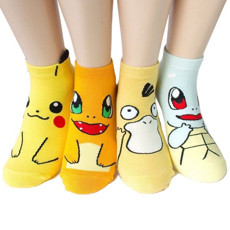 [5 Pares] Meias Infantis, Meias para Meninos, Meias para Meninas, Meias do Pikachu, Meias de Algodão Puro, Meias com Est