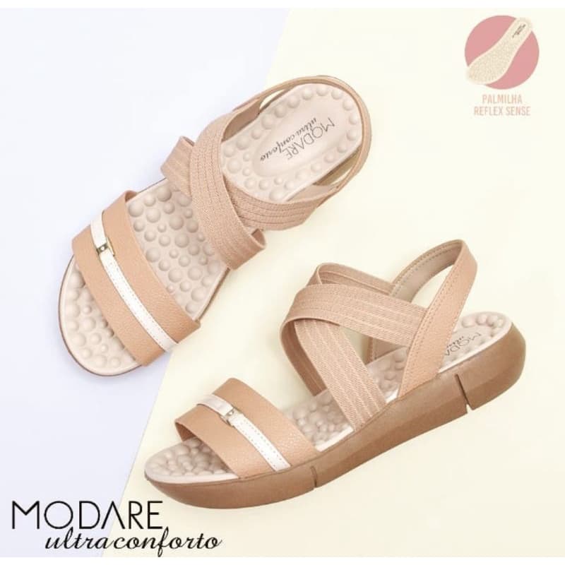Modare - Sandália Anabela Conforto Modare Elástica Nude