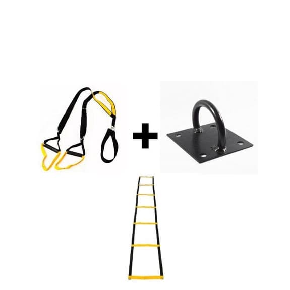 Kit Fita para Treino Suspenso tipo TRX + Suporte Sem Giro Corda Naval TRX Treino Funcional + Escada de agilidade funcional 7 degraus nylon