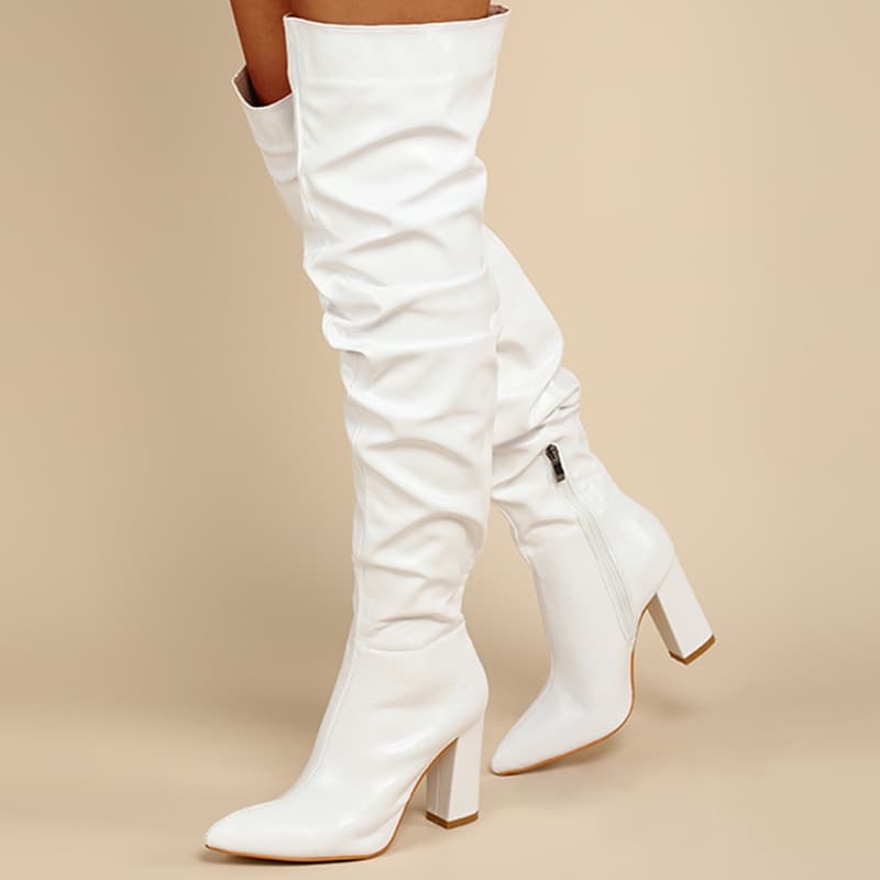 Botas de cano alto plissadas, botas femininas, novas pilhas de moda, botas de cano longo, botas de tamanho grande, botas de outono e inverno, salto grosso