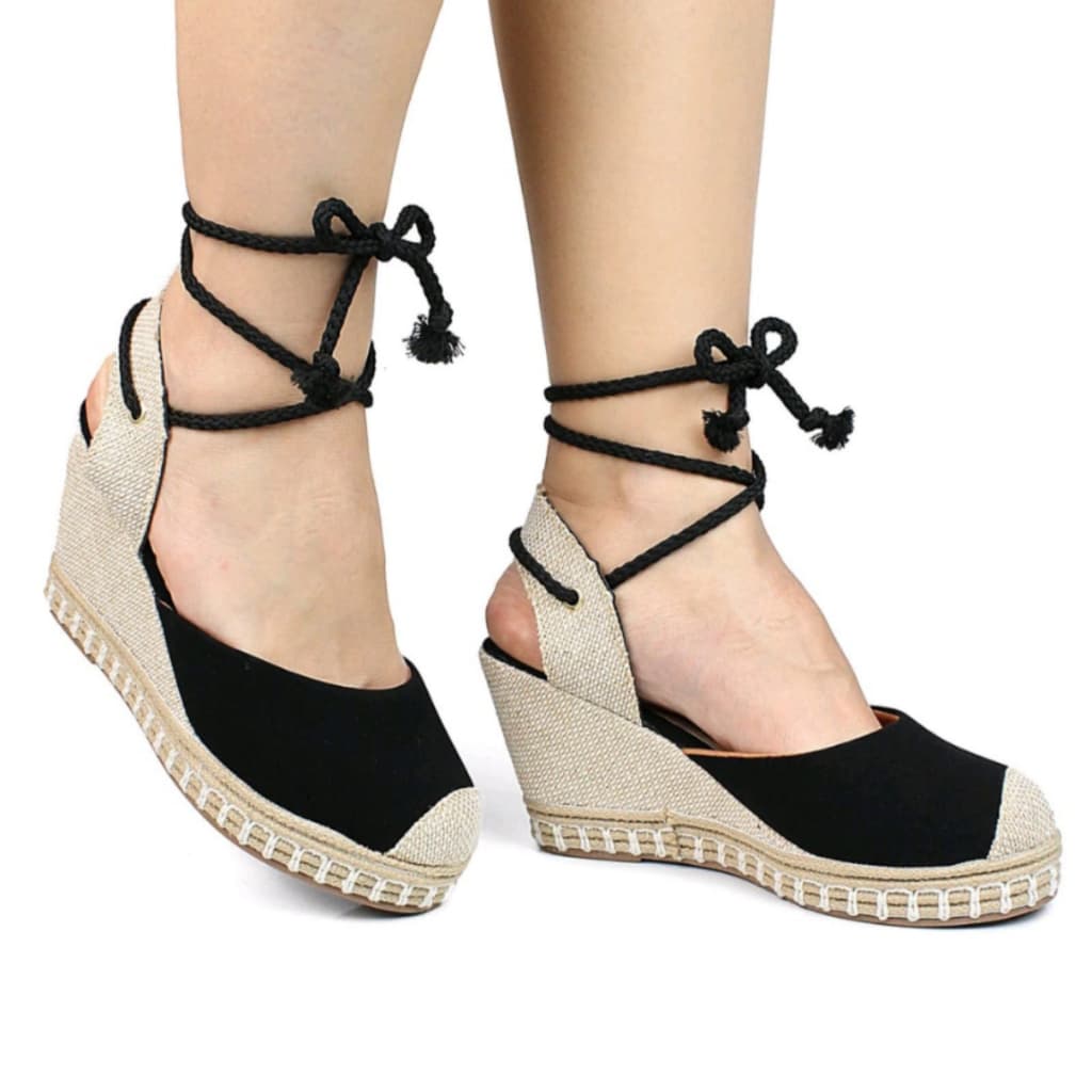 Sandália Feminina Anabela Espadrille Plataforma de Amarrar