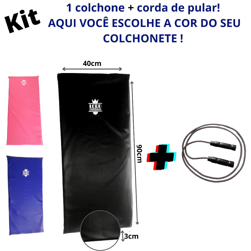 Kit Aeróbico P/ Exercício Em Casa C/ Corda + Colchonete Kit Colchonete Academia / Yoga / Treino Crossfit / Fitness + Corda De Pular - Lord Império