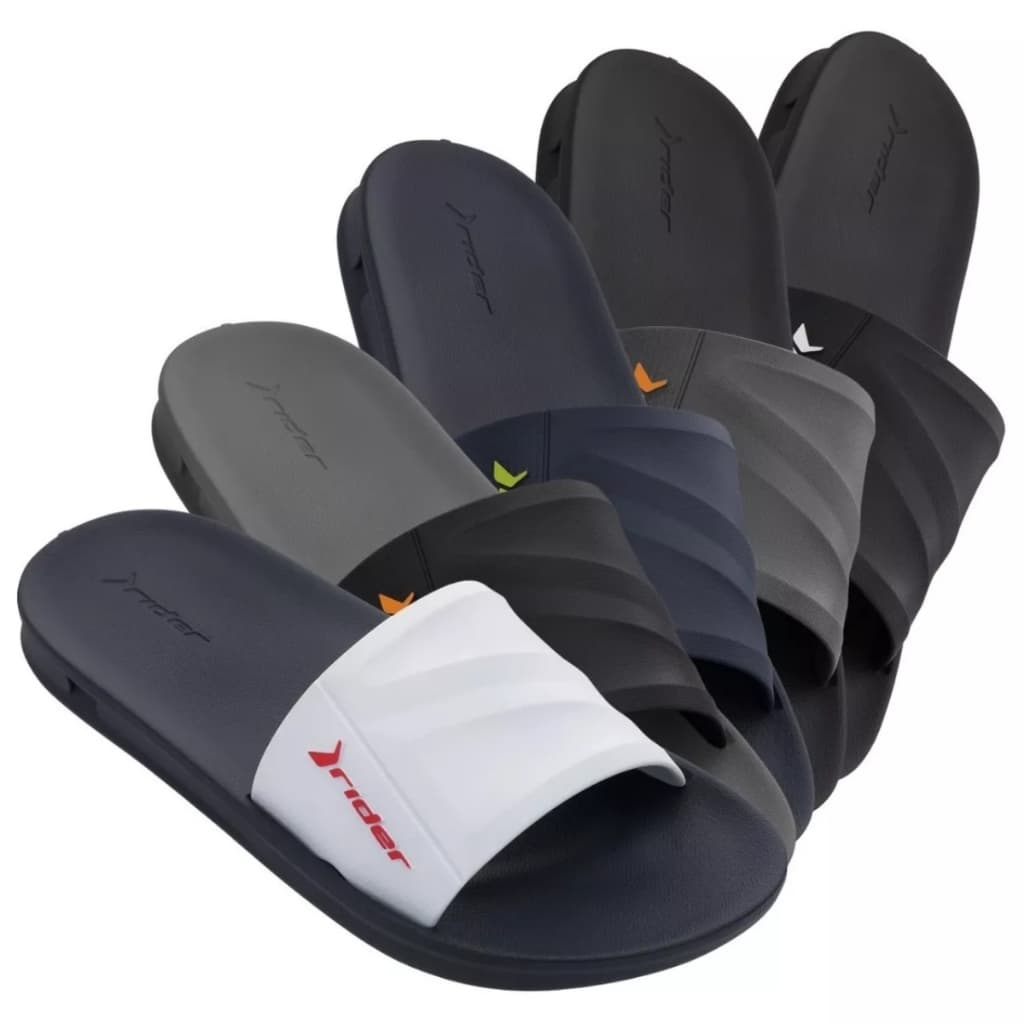 Chinelos masculinos Rider Slide Street em várias cores - preto, cinza, azul escuro e azul claro