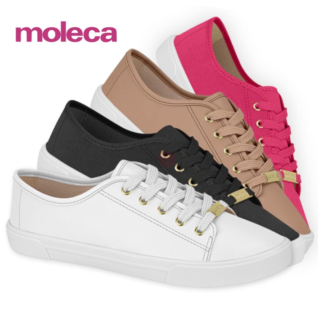 Tênis Moleca Original Feminino em cores branco, preto, bege e rosa