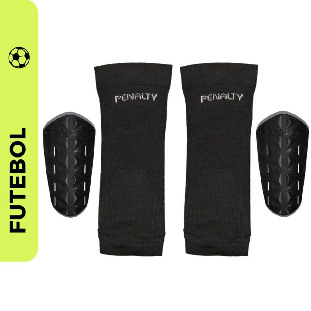 Kit Caneleira Futebol + Porta Caneleira Adulto Penalty Par