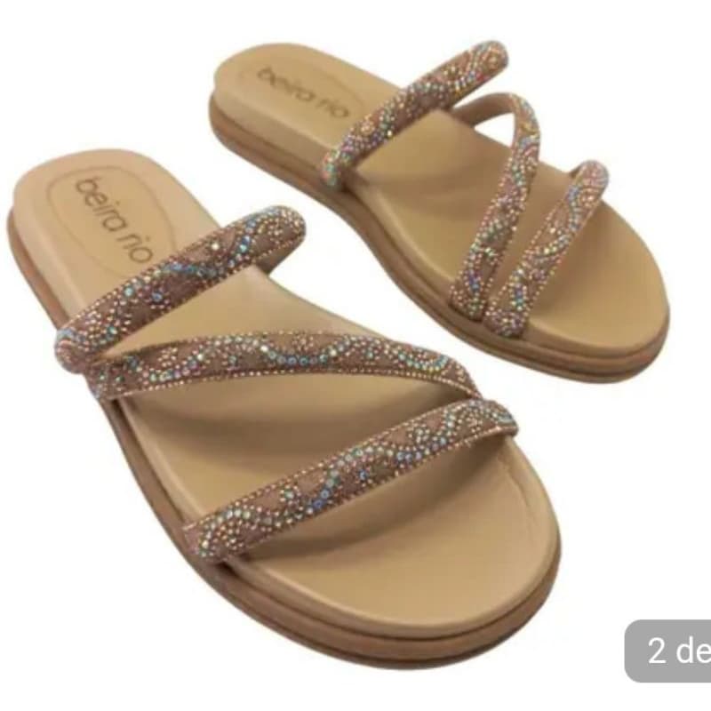Sandalia Papete Beira Rio Original Feminino / Sandalia Rasteira Strass Flatform Elegante Casual